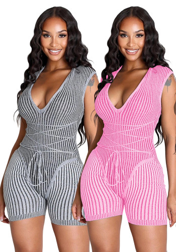 Women Casual Lace-Up Knitting Jumpsuit