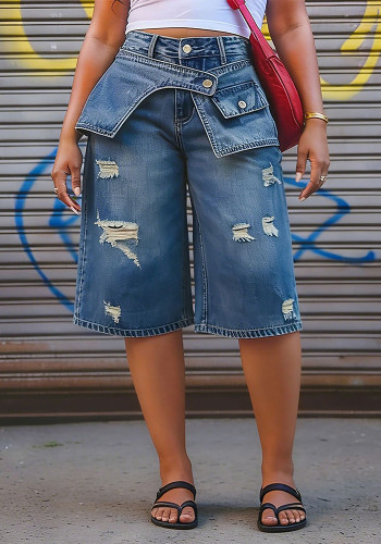 Women Ripped Denim Shorts