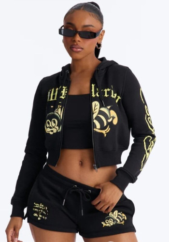 Women Printed Long-Sleeve Top and Shorts Two-Piece Set
