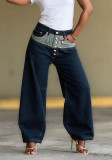 Women Color Block Patchwork Denim Pant