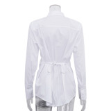 Summer Women Long Sleeve Turndown Collar Shirt Office Lady Casual Workwear