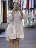 Spring Women Striped Button Down Long Sleeve Casual Loose Shirt Dress