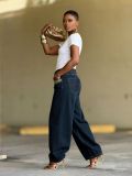 Women Color Block Patchwork Denim Pant