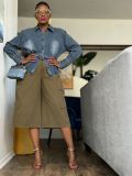 Women Ruffled Bat Sleeves Washed Denim Jacket
