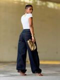 Women Color Block Patchwork Denim Pant
