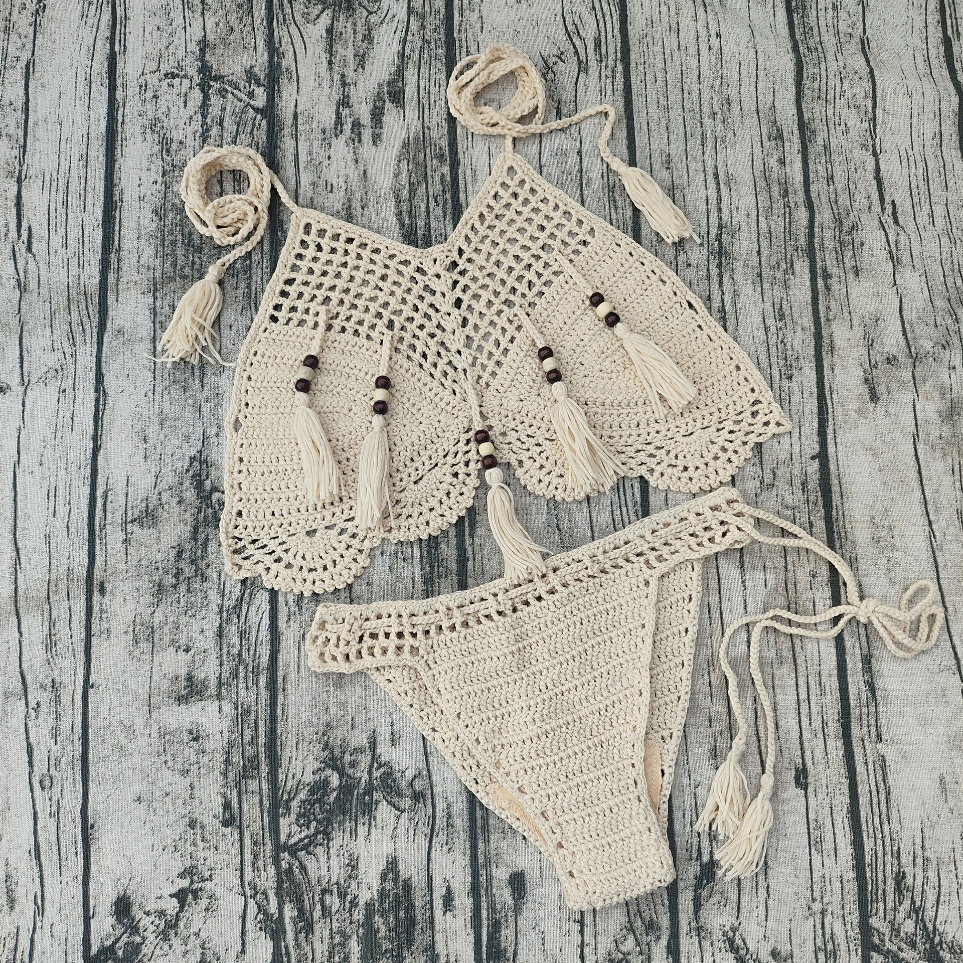 Crochet Two-Piece Bikini Swimsuit Set for Beachwear