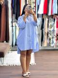 Spring Women Striped Button Down Long Sleeve Casual Loose Shirt Dress