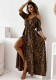 Women Leopard Print Lace-Up Slit Short-Sleeved Dress