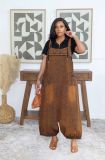 Spring Summer Women Loose Lantern Denim Overalls Casual Wide Leg Jumpsuit