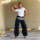 Women Color Block Patchwork Denim Pant