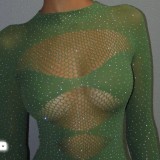Plus Size Women Rhinestone Sparkling High-Neck Mesh Top Sexy Lingerie
