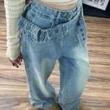 Women American Patchwork Denim Pants