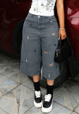 Women Spring Summer Embroidered Three-Point Denim Pant