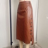 Women PU Leather High Slit Slim Fit Skirt Sexy Bodycon Clubwear