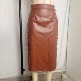 Women PU Leather High Slit Slim Fit Skirt Sexy Bodycon Clubwear