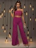 Women Elastic Waist Sequin Wide Leg Pants Sparkly Party Outfit