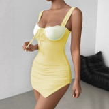 Women Lace-Up Suspender Sexy Side Slit Mini Dress