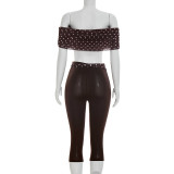 Women Sexy Off-Shoulder Polka Dot Top and Capri Pants Two-Piece Set