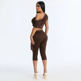 Women Sexy Off-Shoulder Polka Dot Top and Capri Pants Two-Piece Set