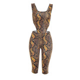 Women Sexy Python Print Bodysuit and Pants Two-Piece Set