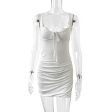 Women Lace-Up Suspender Sexy Side Slit Mini Dress