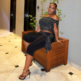 Women Sexy Off-Shoulder Polka Dot Top and Capri Pants Two-Piece Set