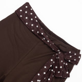 Women Sexy Off-Shoulder Polka Dot Top and Capri Pants Two-Piece Set