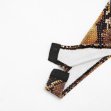 Women Sexy Python Print Bodysuit and Pants Two-Piece Set