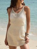 Women Holidays Sexy Hollow-Out Knitting Cover-Up V-Neck Beach Dress