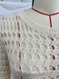 Women Sexy Backless Lace-Up Knitting Hollow-Out Long-Sleeve Cover-Up Beach Dress