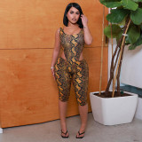 Women Sexy Python Print Bodysuit and Pants Two-Piece Set