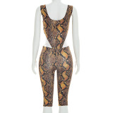 Women Sexy Python Print Bodysuit and Pants Two-Piece Set