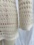 Women Sexy Backless Lace-Up Knitting Hollow-Out Long-Sleeve Cover-Up Beach Dress