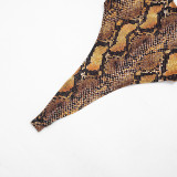 Women Sexy Python Print Bodysuit and Pants Two-Piece Set