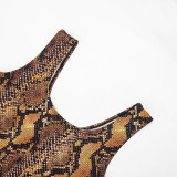 Women Sexy Python Print Bodysuit and Pants Two-Piece Set