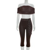 Women Sexy Off-Shoulder Polka Dot Top and Capri Pants Two-Piece Set