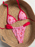 Women Printed Lace-Up Sexy Bikini Two Pieces Swimwear