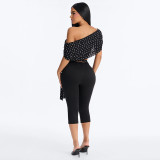 Women Sexy Off-Shoulder Polka Dot Top and Capri Pants Two-Piece Set