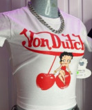Women Summer American Print Sexy Short-Sleeved Crop T-Shirt