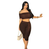 Women Sexy Off-Shoulder Polka Dot Top and Capri Pants Two-Piece Set