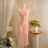 Women Holiday Sequin Strap Dress & Trunks Bikini Set