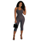 Women Spring Summer Halter Neck Lace-Up Low Back Jumpsuit