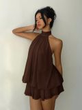 Women Holiday Slim Waist Halter Neck Low Back Dress