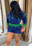 Women Casual Half Zip Waist Long Sleeve Top & Shorts Two-Piece Set