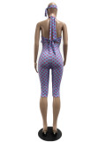 Women Fashion Polka Dot Lace-Up Halter Neck Low Back Jumpsuit