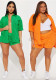 Women Spring Summer Jacquard Turndown Collar Shirt & Shorts Casual Two-Piece Set