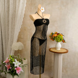 Women Holiday Sequin Strap Dress & Trunks Bikini Set