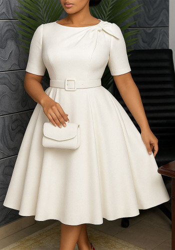 Women Chic Elegant Round Neck Short Sleeve African Dress
