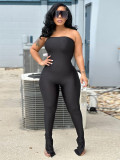 Women Spring Sexy Off-Shoulder Slit Bandeau Jumpsuit