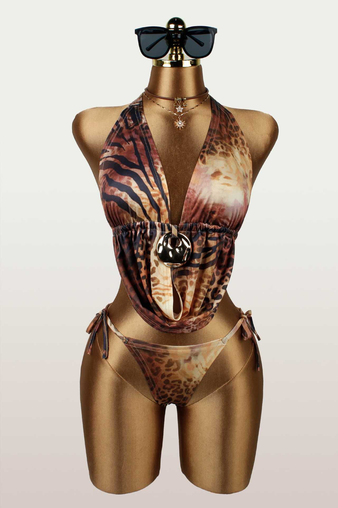 Halter Neck Lace-Up Bikini Top for Holiday Swimwear